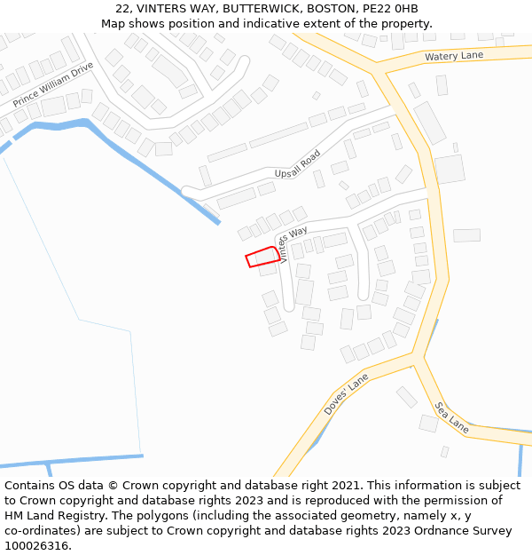 22, VINTERS WAY, BUTTERWICK, BOSTON, PE22 0HB: Location map and indicative extent of plot