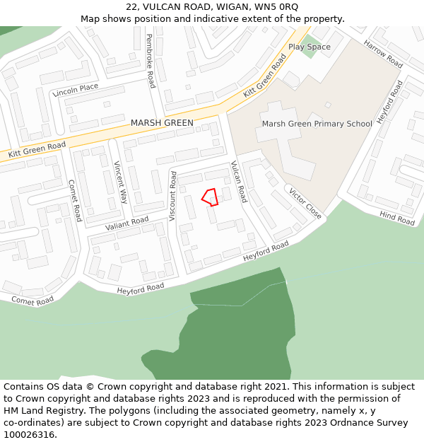 22, VULCAN ROAD, WIGAN, WN5 0RQ: Location map and indicative extent of plot