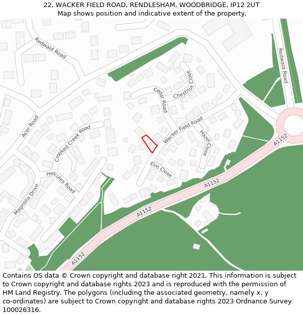 22, WACKER FIELD ROAD, RENDLESHAM, WOODBRIDGE, IP12 2UT: Location map and indicative extent of plot