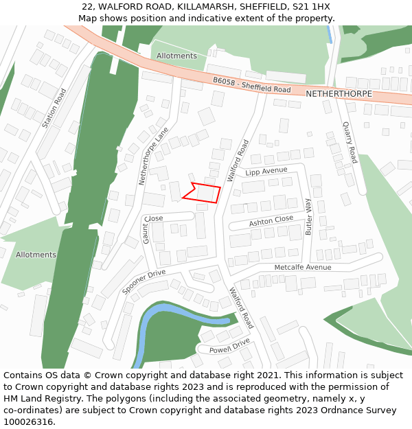 22, WALFORD ROAD, KILLAMARSH, SHEFFIELD, S21 1HX: Location map and indicative extent of plot