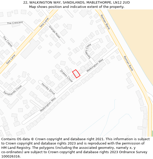 22, WALKINGTON WAY, SANDILANDS, MABLETHORPE, LN12 2UD: Location map and indicative extent of plot