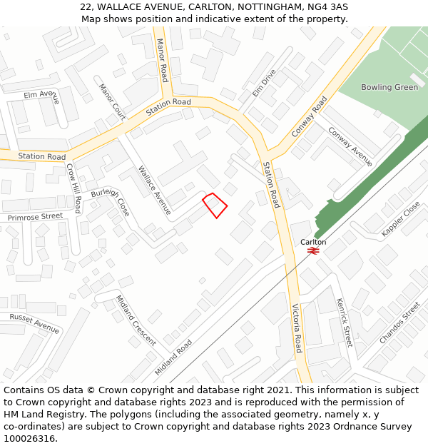 22, WALLACE AVENUE, CARLTON, NOTTINGHAM, NG4 3AS: Location map and indicative extent of plot