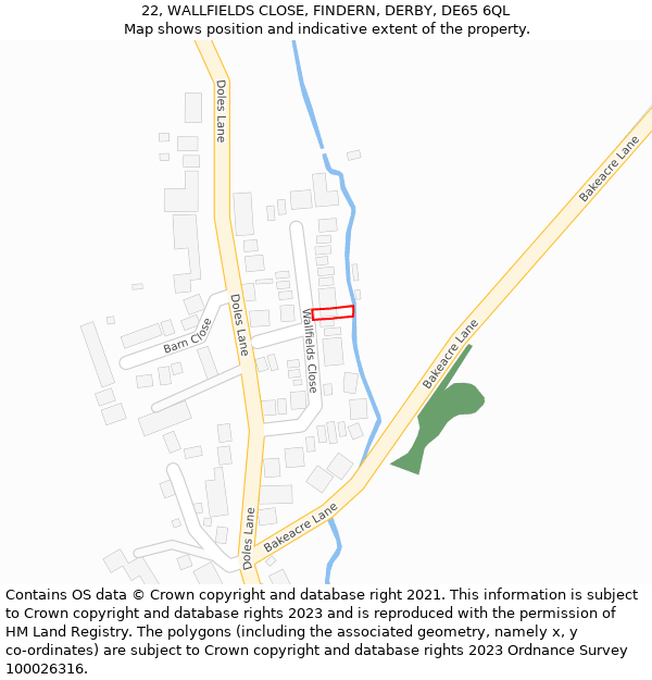 22, WALLFIELDS CLOSE, FINDERN, DERBY, DE65 6QL: Location map and indicative extent of plot