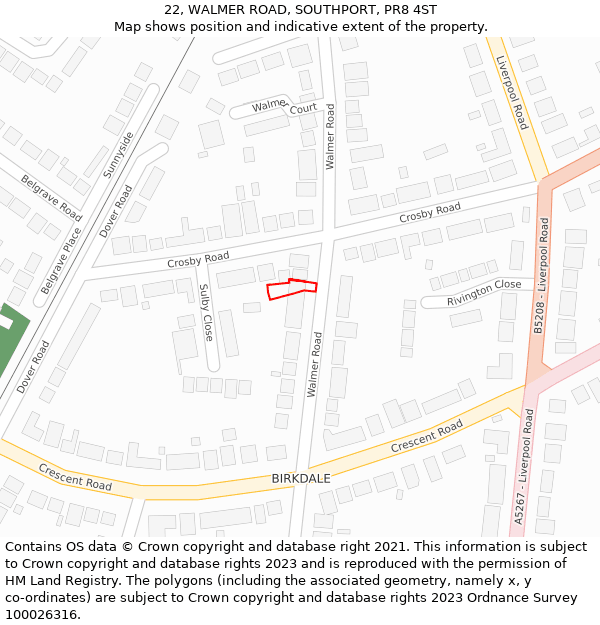 22, WALMER ROAD, SOUTHPORT, PR8 4ST: Location map and indicative extent of plot