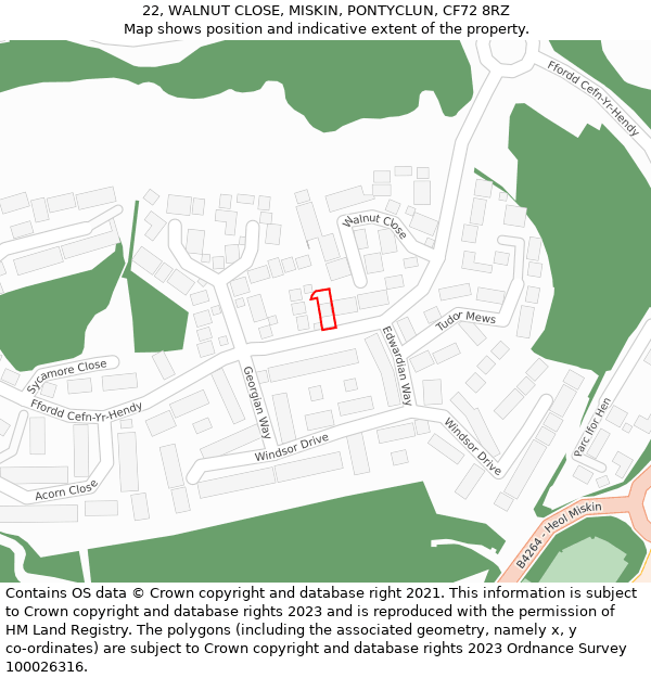 22, WALNUT CLOSE, MISKIN, PONTYCLUN, CF72 8RZ: Location map and indicative extent of plot
