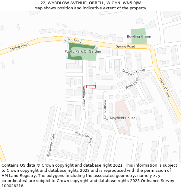 22, WARDLOW AVENUE, ORRELL, WIGAN, WN5 0JW: Location map and indicative extent of plot