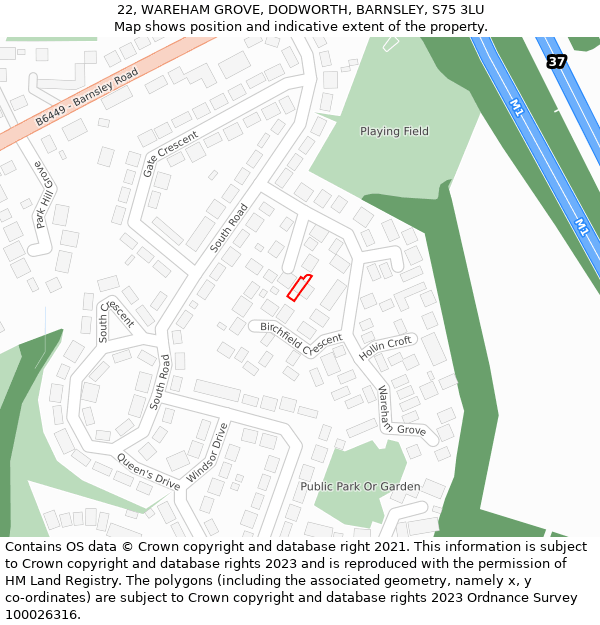 22, WAREHAM GROVE, DODWORTH, BARNSLEY, S75 3LU: Location map and indicative extent of plot