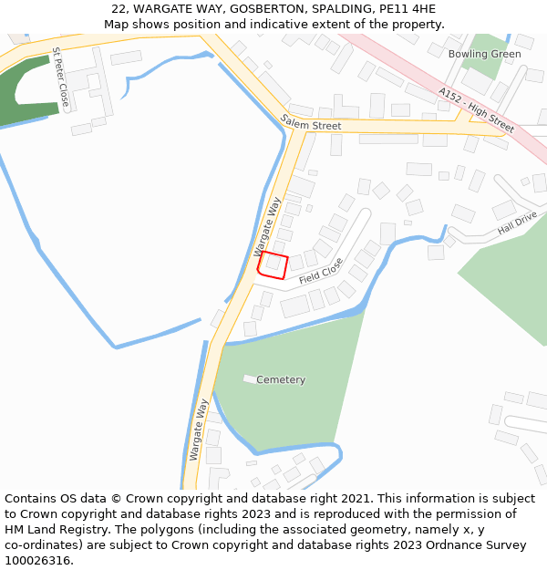 22, WARGATE WAY, GOSBERTON, SPALDING, PE11 4HE: Location map and indicative extent of plot