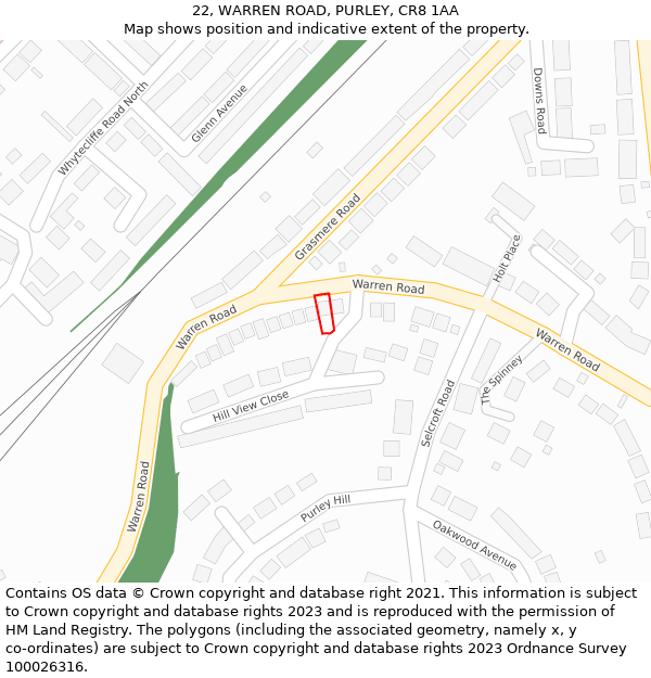 22, WARREN ROAD, PURLEY, CR8 1AA: Location map and indicative extent of plot