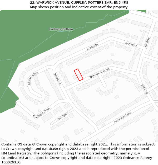 22, WARWICK AVENUE, CUFFLEY, POTTERS BAR, EN6 4RS: Location map and indicative extent of plot