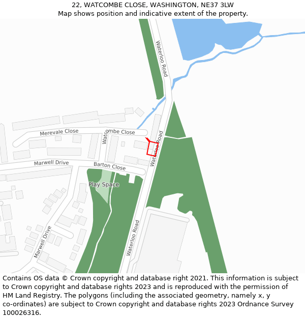 22, WATCOMBE CLOSE, WASHINGTON, NE37 3LW: Location map and indicative extent of plot