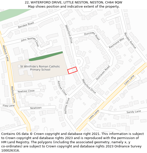 22, WATERFORD DRIVE, LITTLE NESTON, NESTON, CH64 9QW: Location map and indicative extent of plot