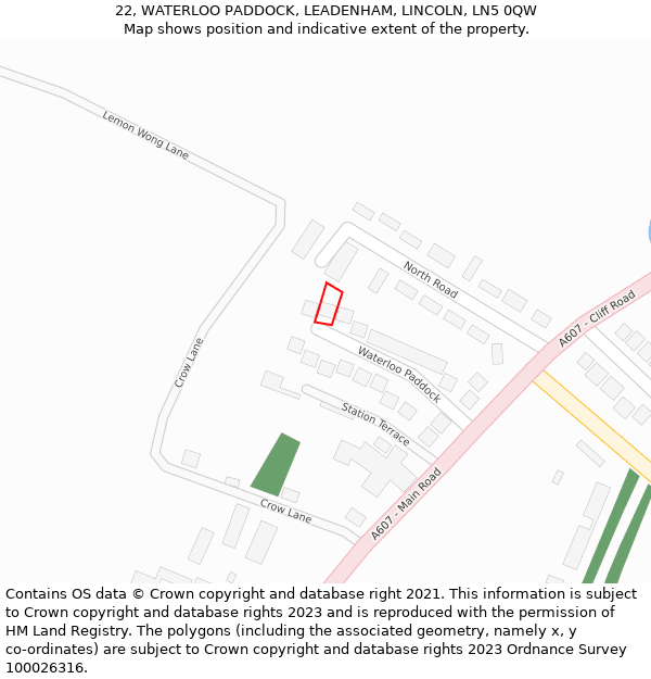 22, WATERLOO PADDOCK, LEADENHAM, LINCOLN, LN5 0QW: Location map and indicative extent of plot