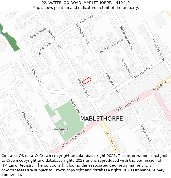 22, WATERLOO ROAD, MABLETHORPE, LN12 1JP: Location map and indicative extent of plot