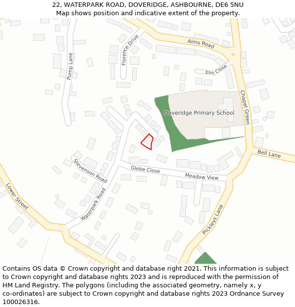 22, WATERPARK ROAD, DOVERIDGE, ASHBOURNE, DE6 5NU: Location map and indicative extent of plot