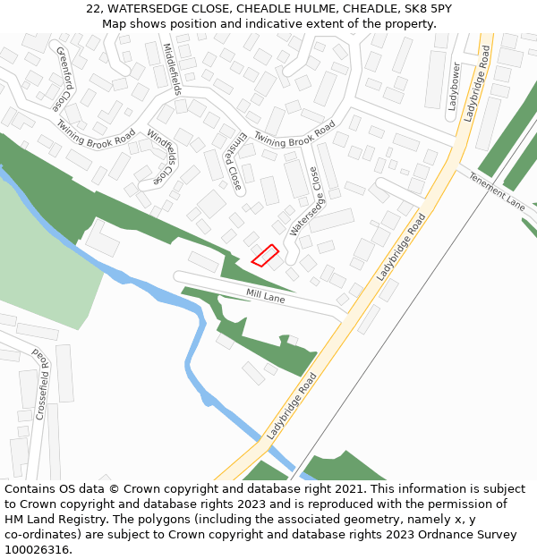 22, WATERSEDGE CLOSE, CHEADLE HULME, CHEADLE, SK8 5PY: Location map and indicative extent of plot