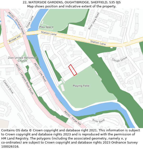 22, WATERSIDE GARDENS, OUGHTIBRIDGE, SHEFFIELD, S35 0JS: Location map and indicative extent of plot