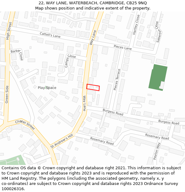 22, WAY LANE, WATERBEACH, CAMBRIDGE, CB25 9NQ: Location map and indicative extent of plot