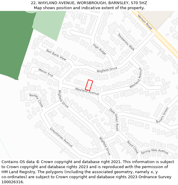 22, WAYLAND AVENUE, WORSBROUGH, BARNSLEY, S70 5HZ: Location map and indicative extent of plot