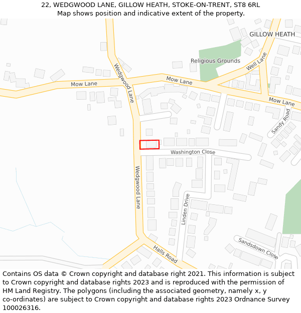 22, WEDGWOOD LANE, GILLOW HEATH, STOKE-ON-TRENT, ST8 6RL: Location map and indicative extent of plot