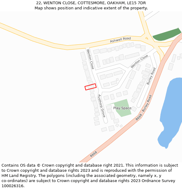 22, WENTON CLOSE, COTTESMORE, OAKHAM, LE15 7DR: Location map and indicative extent of plot