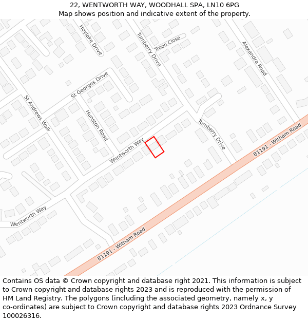 22, WENTWORTH WAY, WOODHALL SPA, LN10 6PG: Location map and indicative extent of plot