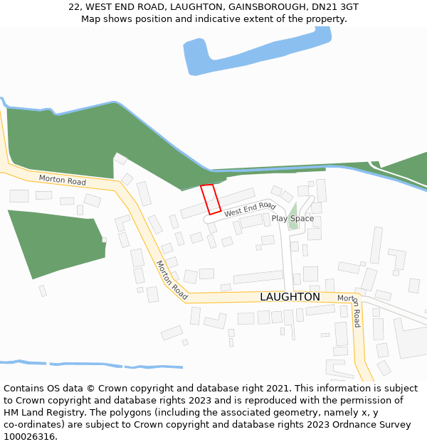 22, WEST END ROAD, LAUGHTON, GAINSBOROUGH, DN21 3GT: Location map and indicative extent of plot