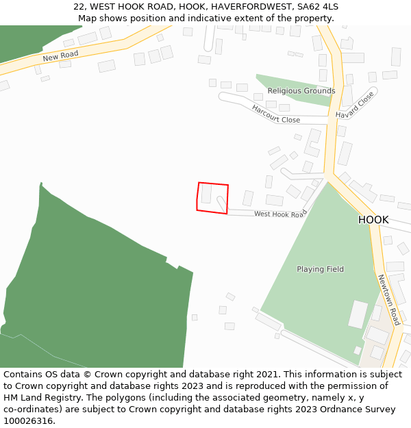 22, WEST HOOK ROAD, HOOK, HAVERFORDWEST, SA62 4LS: Location map and indicative extent of plot