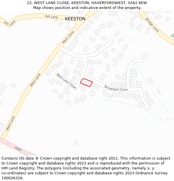 22, WEST LANE CLOSE, KEESTON, HAVERFORDWEST, SA62 6EW: Location map and indicative extent of plot