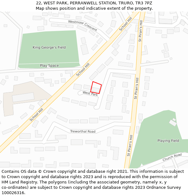 22, WEST PARK, PERRANWELL STATION, TRURO, TR3 7PZ: Location map and indicative extent of plot