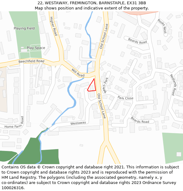 22, WESTAWAY, FREMINGTON, BARNSTAPLE, EX31 3BB: Location map and indicative extent of plot