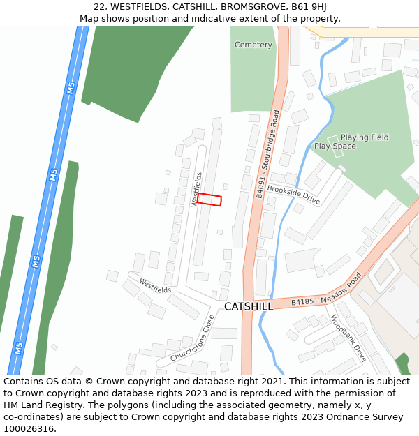 22, WESTFIELDS, CATSHILL, BROMSGROVE, B61 9HJ: Location map and indicative extent of plot