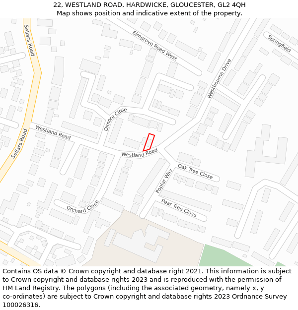 22, WESTLAND ROAD, HARDWICKE, GLOUCESTER, GL2 4QH: Location map and indicative extent of plot