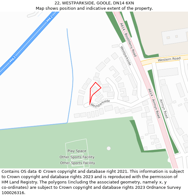 22, WESTPARKSIDE, GOOLE, DN14 6XN: Location map and indicative extent of plot