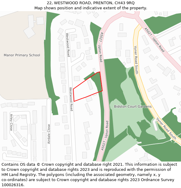 22, WESTWOOD ROAD, PRENTON, CH43 9RQ: Location map and indicative extent of plot