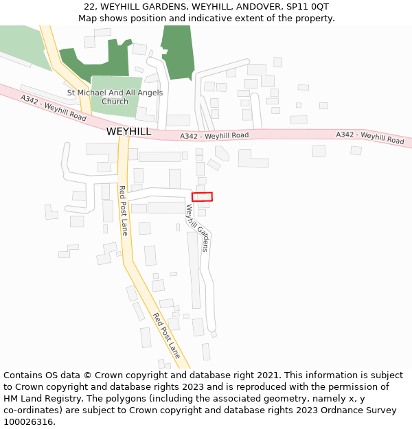 22, WEYHILL GARDENS, WEYHILL, ANDOVER, SP11 0QT: Location map and indicative extent of plot