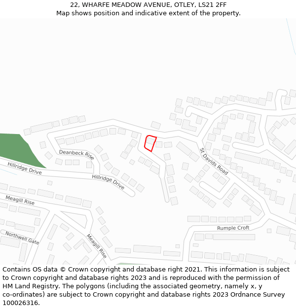 22, WHARFE MEADOW AVENUE, OTLEY, LS21 2FF: Location map and indicative extent of plot