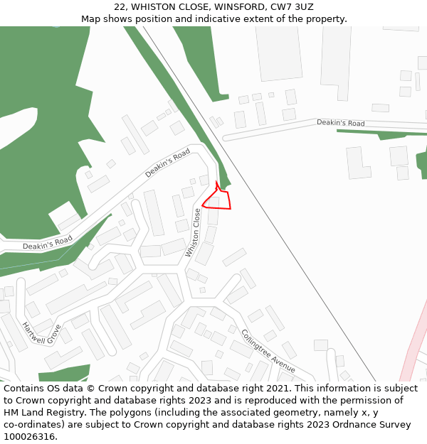 22, WHISTON CLOSE, WINSFORD, CW7 3UZ: Location map and indicative extent of plot