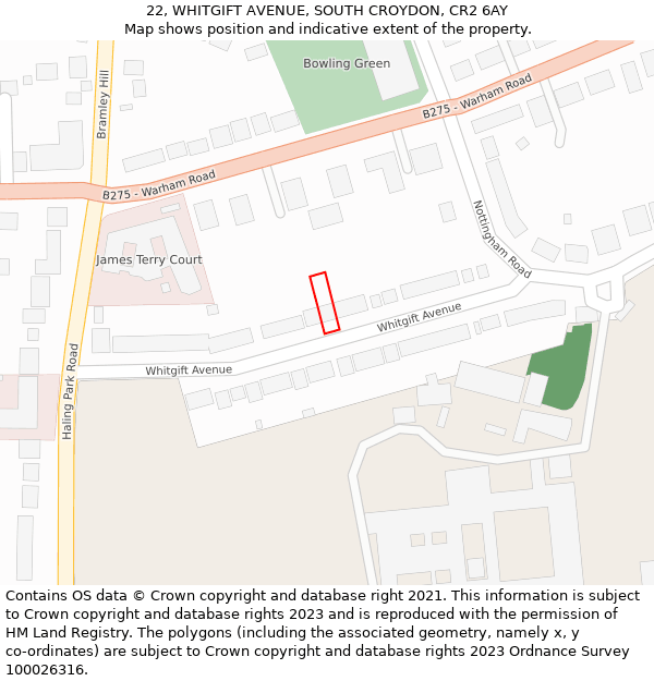 22, WHITGIFT AVENUE, SOUTH CROYDON, CR2 6AY: Location map and indicative extent of plot