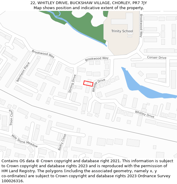 22, WHITLEY DRIVE, BUCKSHAW VILLAGE, CHORLEY, PR7 7JY: Location map and indicative extent of plot