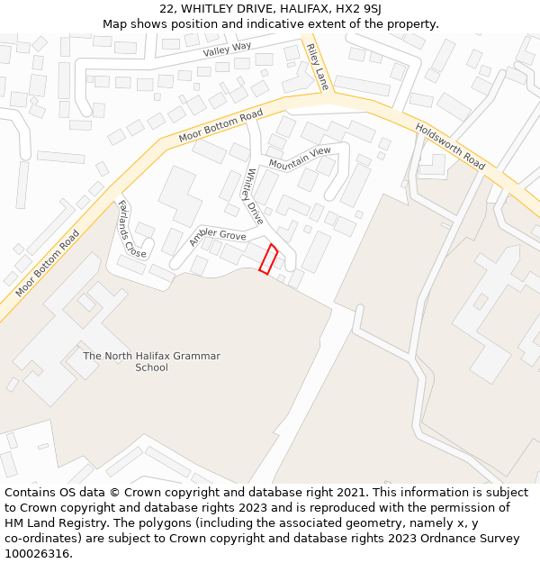 22, WHITLEY DRIVE, HALIFAX, HX2 9SJ: Location map and indicative extent of plot