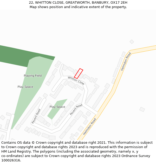 22, WHITTON CLOSE, GREATWORTH, BANBURY, OX17 2EH: Location map and indicative extent of plot