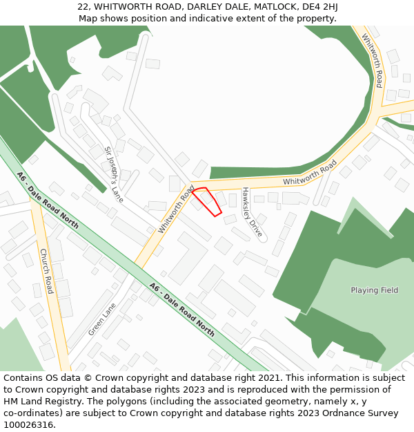 22, WHITWORTH ROAD, DARLEY DALE, MATLOCK, DE4 2HJ: Location map and indicative extent of plot