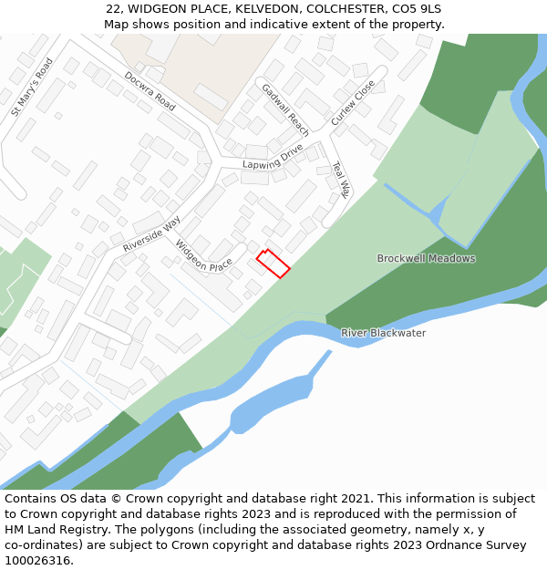 22, WIDGEON PLACE, KELVEDON, COLCHESTER, CO5 9LS: Location map and indicative extent of plot