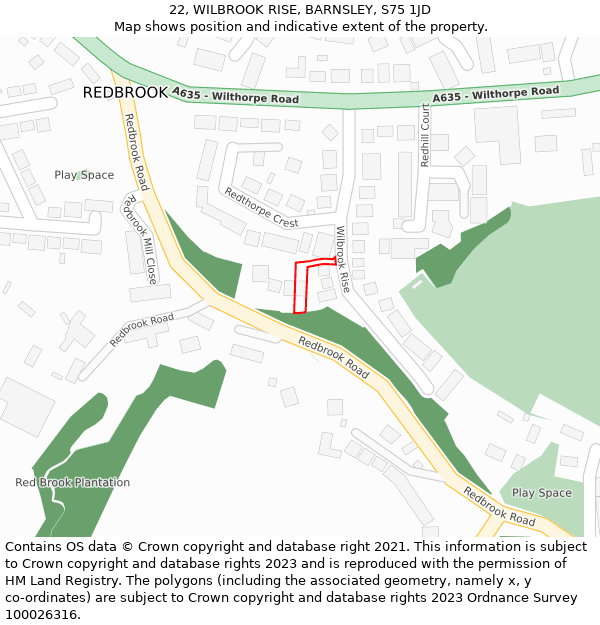 22, WILBROOK RISE, BARNSLEY, S75 1JD: Location map and indicative extent of plot