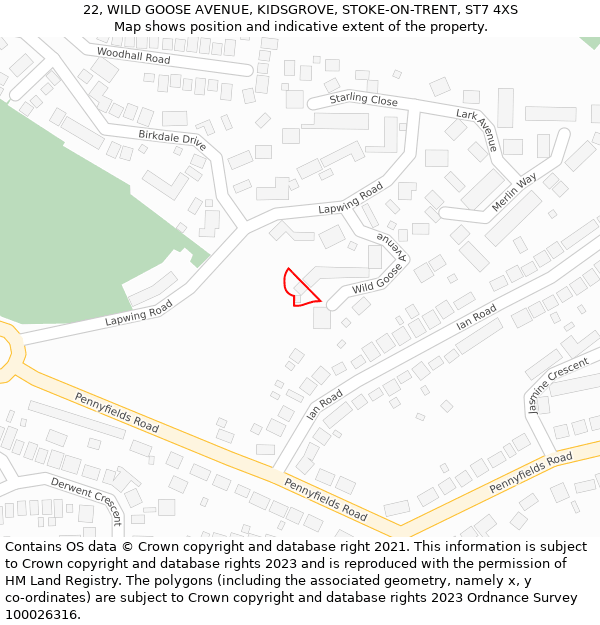 22, WILD GOOSE AVENUE, KIDSGROVE, STOKE-ON-TRENT, ST7 4XS: Location map and indicative extent of plot