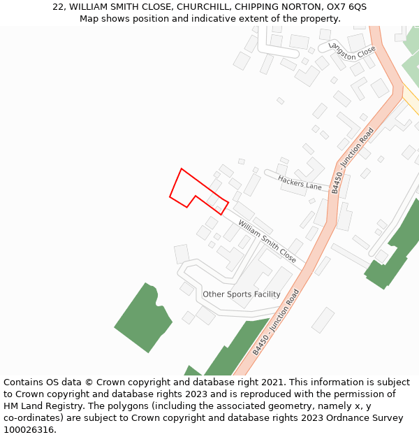 22, WILLIAM SMITH CLOSE, CHURCHILL, CHIPPING NORTON, OX7 6QS: Location map and indicative extent of plot