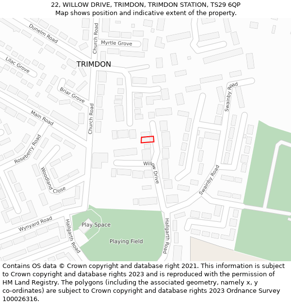 22, WILLOW DRIVE, TRIMDON, TRIMDON STATION, TS29 6QP: Location map and indicative extent of plot