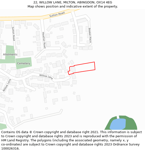 22, WILLOW LANE, MILTON, ABINGDON, OX14 4EG: Location map and indicative extent of plot