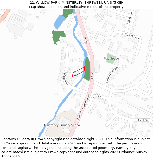 22, WILLOW PARK, MINSTERLEY, SHREWSBURY, SY5 0EH: Location map and indicative extent of plot